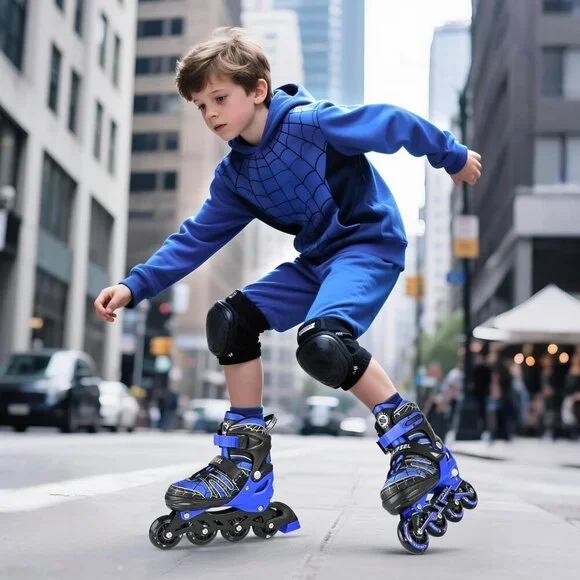 Sulifeel Kids E Spider Blue Unicorn Inline Adjustable Light Up Wheels Skates - Picture 7 of 8